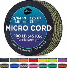 TECEUM Micro Paracord – 118 Mm X 125 Ft – Micro Utility Cord – Thin Braided Paracord Rope – Best Crafting, Projects, Fishing, Camping – Wind Chime – Survival Strong String - 軍綠色 - 查看 1