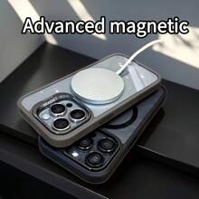 Funda protectora de teléfono de marco metálico magnético simplificado, película protectora de lente y soporte 3 en 1, adecuada para iPhone 16, 16 Pro, 16 Pro Max, 15, 15 Pro, 15 Pro Max, 14, 14 Pro, 14 Pro Max, 13, 13 Pro, 13 Pro Max, 12, 12 Pro, 12 Pro Max, 11. Carcasa rígida antiarañazos, a prueba de golpes y resistente al agua.