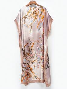 1件女士复古优雅印花仿丝长款卡夫坦罩衫，休闲沙滩防晒披肩和服，夏季连衣裙 - 彩色 - 查看 3