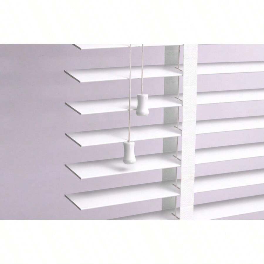 Faux Wood Wooden Window Blinds 50mm Slats With Tape & String Venetian Blind - 白色(帶膠帶) - 查看 1