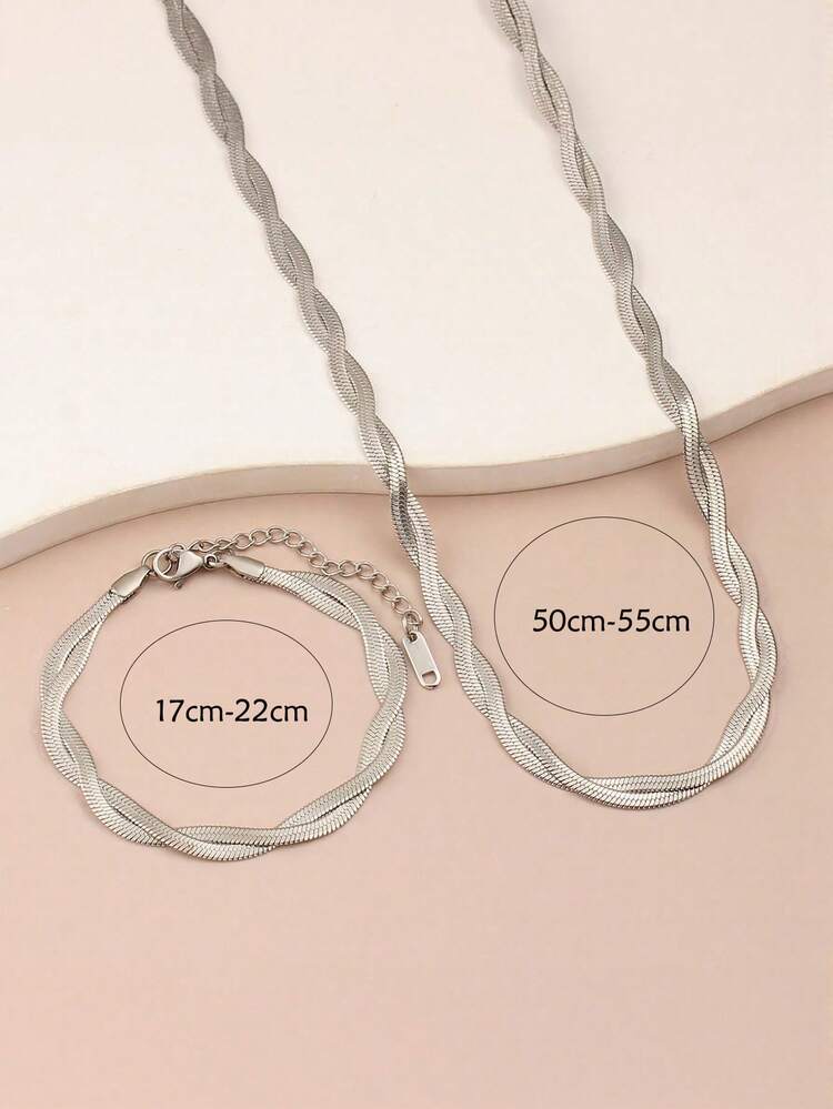 MONALLY 一套18K镀金奢华时尚编织项链和手链，女士不锈钢首饰套装，情人节、生日、母亲节、送给女友或女儿的惊喜礼物 - 首飾套裝 - 查看 4