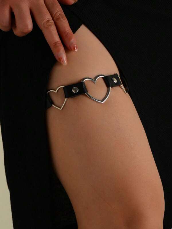 1 قطعة حامل فخذ جلدي قابل للتعديل بشكل قلب أسود، مناسب لموسم الخريف وعيد الهالوين