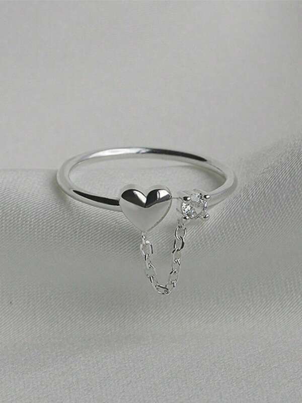 1pc Minimalist Luxurious Heart-Shaped Zirconia Chain Ring
