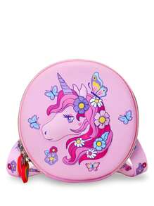 1 pieza Bolso bandolera pequeño y redondo con estampado 3D lindo y de dibujos animados de niños y niñas con estilo, de estilo coreano versátil, correa de hombro casual y cómoda, variedad de patrones de impresión a elegir, satisface las necesidades básicas de almacenamiento, adecuado para uso diario y juego, una excelente opción de regalo