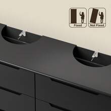 Tocador de 6 cajones, mueble de dormitorio con dispositivo antivuelco, cómoda moderna de madera con tiradores recortados, cómoda decorativa con rieles de guía suaves y patas de apoyo grandes para sala de estar, entrada. - Negro - Ver 5