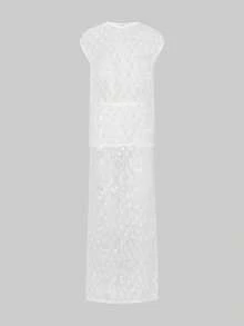 Women's Y2K Sequins Flower Sheer 2 Piece Skirt Outfits Cap Sleeve Tops Long Skirt Set Bikini Cover For Beachwear - 白色 - 查看 8