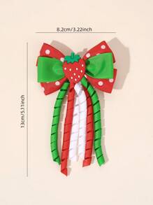 2pcs Girls Sweet Cute Strawberry Hair Bow Clips With Tassel For Daily Wear