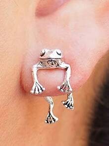 1/2/4 件/套复古青蛙耳环套装 - 精致的动物形耳环，细节精致，时尚女士节日配饰，经典珠宝礼品之选 - 彩色 - 查看 8