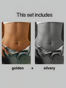 1pc Versatile Minimalist Round Bead Waist Chain, Fashionable Copper Round Beads Layered Body Chain For Women, Summer Beach Party Small Gift Summer School