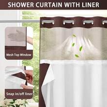YellyHommy Stall No Hook Shower Curtain With Snap In Fabric Liner Set Less Time White Waffle Shower Curtain For Bathroom 75" L X 60" W - Brown - View 3
