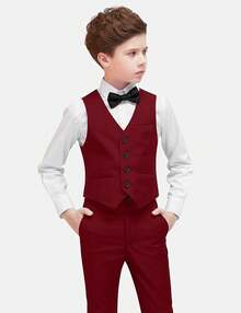 Boys Formal Suit Set - Suspenders Adjustable Waist Ring Bearer - Burgundy Vest - 查看 3