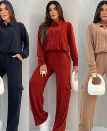 Wide Leg Comf Wide Leg Pants And Zip Sweatshirt Set