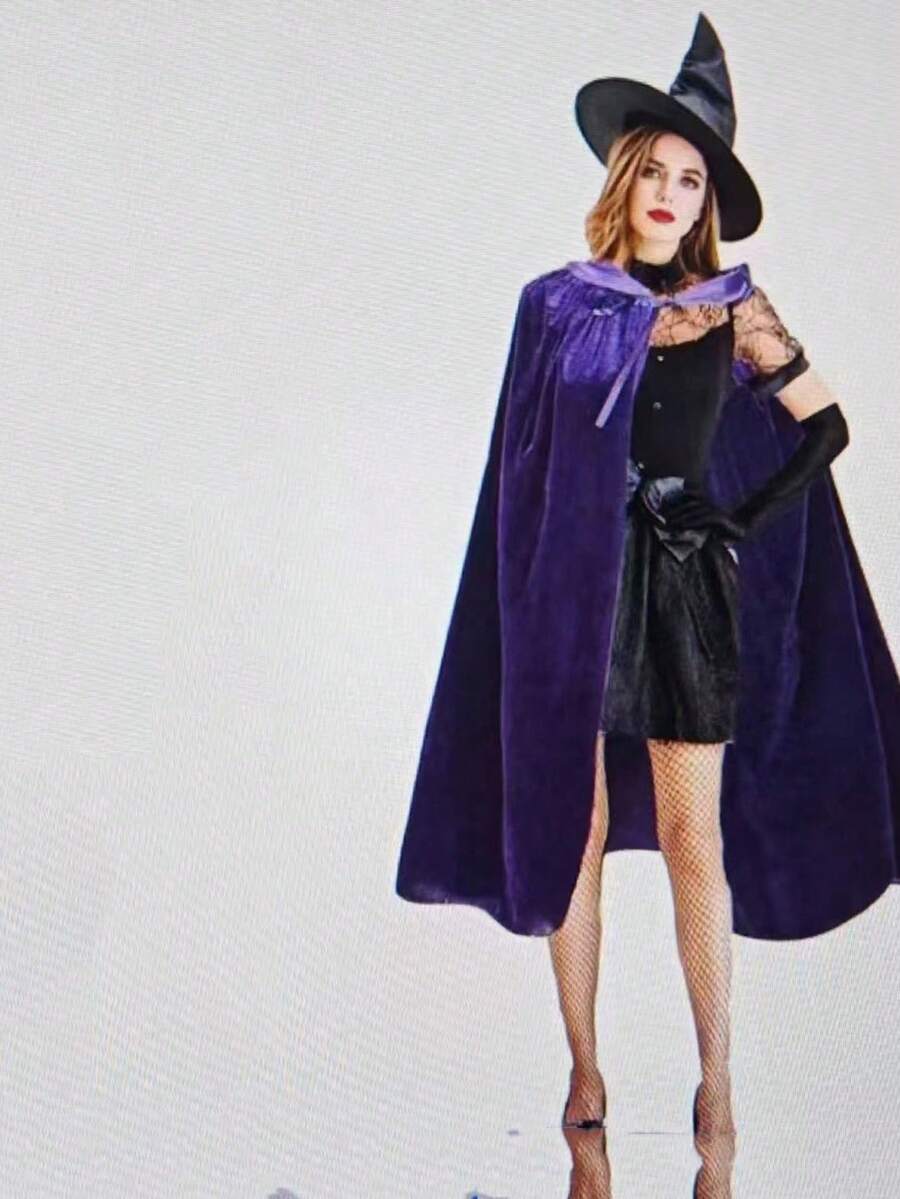 1pc/Festive Rave Party Hooded Velvet Cape Cape Performance Cosplay Costume Props,Halloween - Multicolor - View 1