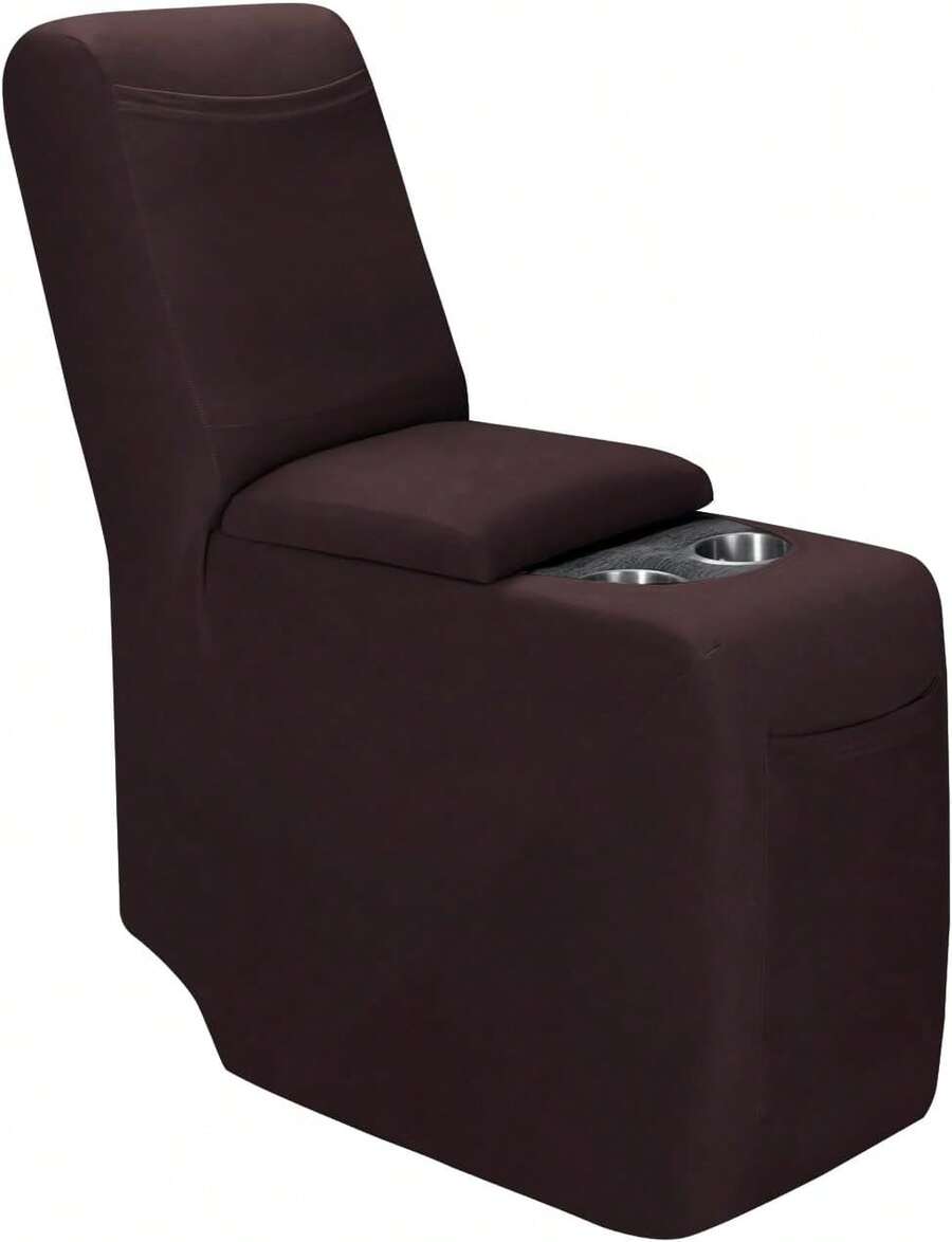 Recliner Console Cover For Reclining Couch Covers, Super Stretch Middle Console Slipcovers For Recliner Sofa Cover, Furniture Protector For Kids Pets With Pockets&Elastic Bottom, Chocolate - 巧克力棕 - 查看 1