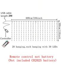 600leds Window Curtain String Lights With Remote Control, USB Powered Decoration Lights For New Year, Christmas, Wedding, Living Room, Bedroom - Pink - View 4