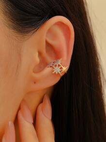 1 pieza Pendiente tipo ear cuff de circonita cúbica con diseño de copo de nieve elegante y sencillo, adecuado para uso diario, reuniones, fiestas y vacaciones