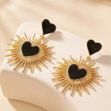 1 Pair Fashionable Minimalist Gold Metal Colorful Heart Drop Stud Earrings, Suitable For Daily Wear, Banquet, Party, Festivals