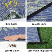 Reversible Outdoor Rug Multiple Sizes Waterproof Patio Rug Carpet Portable Outdoor Plastic Straw Rug Large RV Camping Mat Rug For Patio, Deck, Beach, Porch, Camping, Picnic, Teal - Navy Blue - View 8