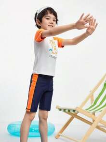 Annil Summer Two Pieces Swimsuit Set For Boys And Adults - Orange - View 3