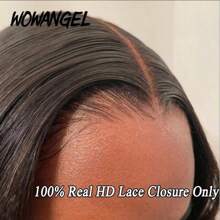 WOWANGEL 6x6 True HD Lace Closure Brazilian Human Hair Straight Hair Invisible Melt Skins Pre Plucked Real HD Lace Frontal Closure Only Virgin Hair For Women