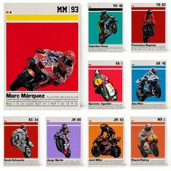 1 pièce /3 pièces Affiches d'art mural optionnelles avec cadre /Peinture sur canevas vintage moderne d'une course de moto, de sport et de célébrité, affiches et impressions d'art mural pour la décoration du salon