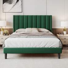 SHA CERLIN Twin/Full/Queen/King Velvet Upholstered Platform Bed Frame With Headboard, Strong Wood Slats Support, No Box Spring Needed, Green