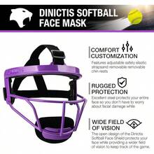 Dinictis - Máscara facial de softbol y béisbol, con visión amplia, ligera y cómoda, adecuada para todas las edades, protector de cabeza duradero y , en azul y multicolor - Morado - Ver 5