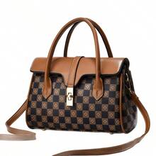 Women Top Handle Bags - 咖啡配黃 - 查看 3