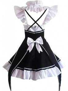Anime Maid Dress For Women, Lolita Cosplay Costume With Socks & Headwear, Cute Valentine's Day Outfit - 黑色 - 查看 7