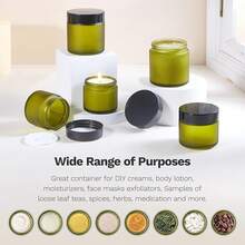 4 Oz Amber Glass Jar With Lids, 48 Pack Small Glass Candle Jars With Lids & Sticker, Empty Cosmetic Containers For Sample, Cream, Spice, Lotion, OintmentsSHEIN - 綠色 - 查看 5