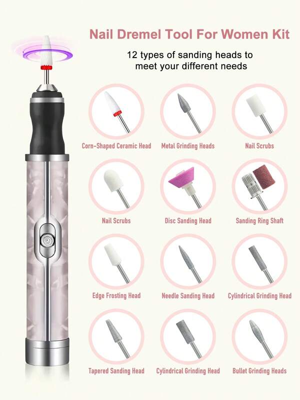 180mAh, Electric Nail Drill File, USB Rechargeable Electric Nail Drill Machine For Acrylic Nail Kit, Portable Cordless Electric Nail File Efile Polishing Tools Manicure Pedicure Set With Nail Drill Bits