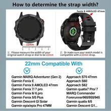 22mm Compatible With Garmin Fenix E/Fenix8 AMOLED 47mm/Fenix 7/7 Pro/6/6 Pro/5/5 Plus Watch Band,Soft Quick Fit Silicone Straps For Forerunner 965 955/Approach S70 47mm/Instinct 2/Quatix 7 Smartwatch
