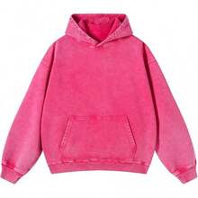 Men's Fashionable Autumn Washed Distressed Pocket Hoodie, Mens Hoodies Vintage Oversized Hoodie Acid Wash Couples Cotton Pullover Hoodies For Men Streetwear Sweatshirts - Street Fashion Outerwear - 粉色 - 查看 1