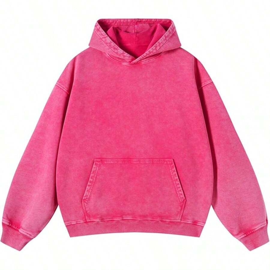 Men's Fashionable Autumn Washed Distressed Pocket Hoodie, Mens Hoodies Vintage Oversized Hoodie Acid Wash Couples Cotton Pullover Hoodies For Men Streetwear Sweatshirts - Street Fashion Outerwear - 粉色 - 查看 1
