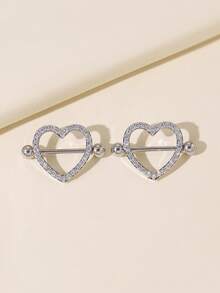 1 Pair Heart Zirconia Studded Nipple Rings, Suitable For Daily Wear - Silver - View 5
