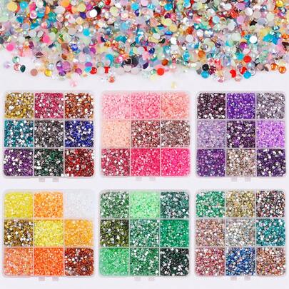 9-Grid Mixed Color ~4500pcs 3mm Resin Jelly Rhinestones Set, Sparkling Non-Hot Fix Flat Back Gems, For DIY Crafts, Idol Lightsticks, Clothing, Glassware, And Decorations | Multi-Purpose Craft Beads, Craft Rhinestones