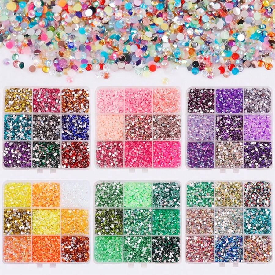 9-Grid Mixed Color ~4500pcs 3mm Resin Jelly Rhinestones Set, Sparkling Non-Hot Fix Flat Back Gems, For DIY Crafts, Idol Lightsticks, Clothing, Glassware, And Decorations | Multi-Purpose Craft Beads, Craft Rhinestones - Multicolor - View 1