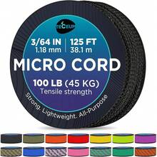 TECEUM Micro Paracord – 118 Mm X 125 Ft – Micro Utility Cord – Thin Braided Paracord Rope – Best Crafting, Projects, Fishing, Camping – Wind Chime – Survival Strong String - 黑色 - 查看 1