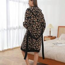Bearberry Hooded Robe Cozy Leopard Robe Lightweight Soft Plush Bathrobe With Pockets For Women - Macan Tutul - View 2
