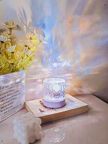 1 包 C 型圆形夜灯水晶台灯，带旋转水波纹效果的创意床头灯，带 16 种颜色和遥控功能的火焰氛围灯，卧室 RGB 遥控夜灯带旋转水纹设计，适用于儿童房、卧室、走廊，