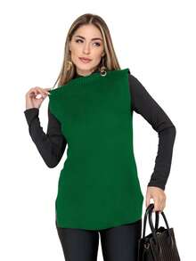 Long Knitted Vest Round Neck Casual Formal Autumn Winter - Green - View 2