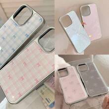 1 pieza Carcasa de lujo de resina con borde de plata platead o y lazo coreano GUCADI, compatible con series compatible con iPhone 16/15/14/13