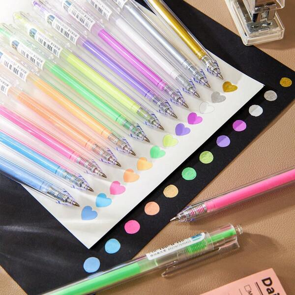 12/8/4 Pcs/Set Gel Pens For Bullet Journals, Colored Highlighter Pens Set With Large Capacity Ink, Fine Tip Markers For Drawing, Writing, Note-Taking