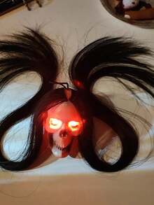 1/2/3 万圣节挂饰鬼头骨长发发光眼睛恐怖骷髅鬼屋头颅道具万圣节装饰 - 查看 6