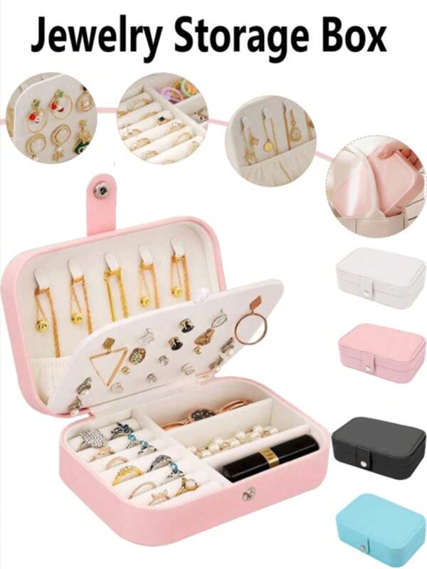 1pc Portable Travel Jewelry Storage Box, Multi-Function Jewelry Storage Box, PU Waterproof Jewelry Storage Box, Jewelry Organization And Storage, Ring Jewelry Display Box, Compact Jewelry Box, Suitable For Earrings, Necklaces, Rings, Watches, Bracelets, Lipstick Storage, Travel Essentials, Cruise Essentials, Travel Essentials, For Rings, Necklaces, Earrings Storage, Bridesmaid Gifts, Birthday Gifts, Perfect Gift For Women