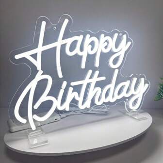 1pc New Acrylic LED Neon Happy Birthday Sign, USB Powered Dimmable Atmosphere Lamp For Birthday Party Room Decor Wall Decoration