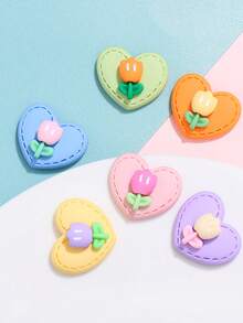 10pcs/Pack Heart-Shaped Tulip Flower Design Resin Hair Clips & Phone Case DIY Craft Accessory Parts - Tulip - View 3
