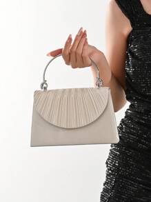 Sac du soir plissé élégant, sac de dîner de couleur unie texturé, pochette parfaite pour fête, mariage et cadeaux de banquet pour fiançailles, enterrement de vie de jeune fille, mariage