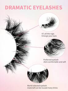 ENCHUW 5对狐狸眼假睫毛，猫眼假睫毛，透明睫毛杆，外扩睫毛头，超长蓬松，自然逼真仿貂毛睫毛 - 黑色 - 查看 3