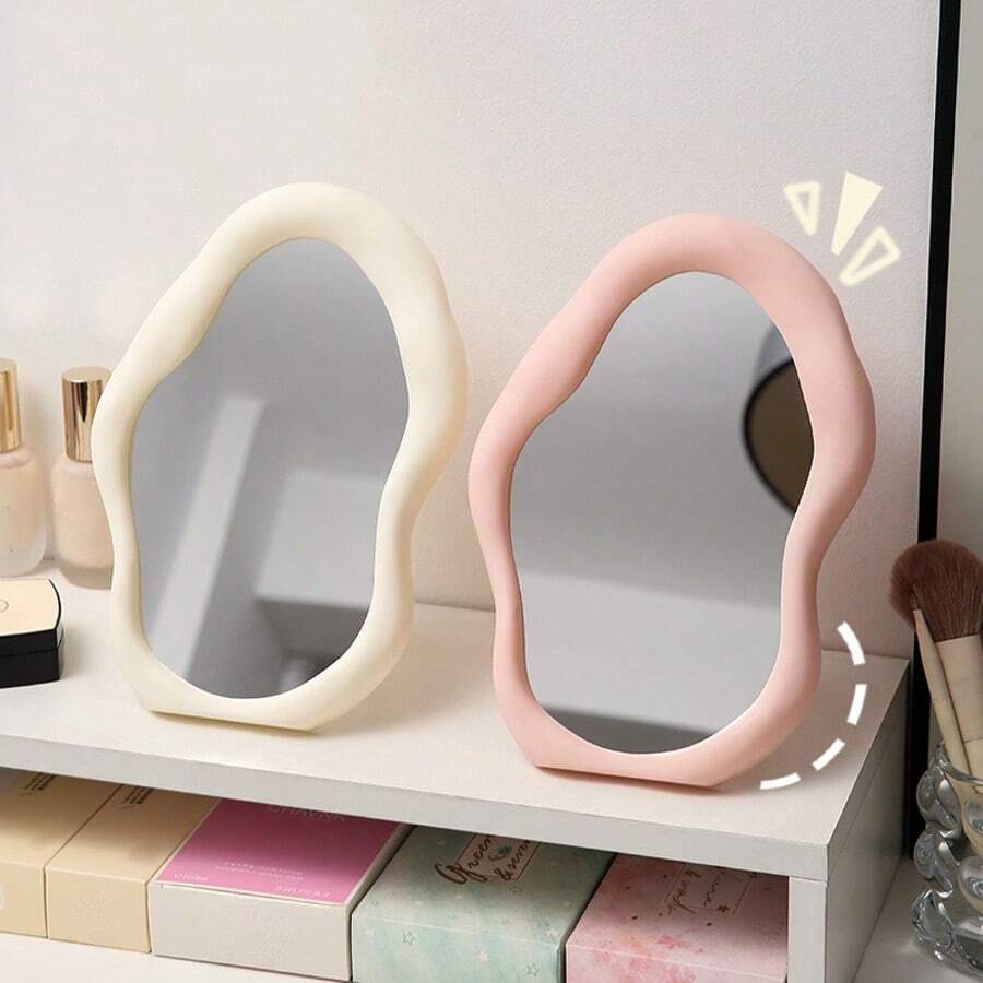 1 件独特的不对称云化妆镜 - 随机形状现代镜子，适用于单人桌、卧室桌面、宿舍房间装饰 - 便携式和壁挂式梳妆镜，无需钻孔 - 适合女性、青少年、女孩的美学房间装饰礼物 - 生日、圣诞节 - 彩色 - 查看 1